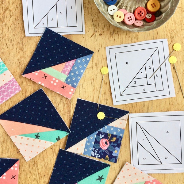 Pattern Bundle - 1", 2", & 3" Scrappy Triangles from The Tiny Piecing Collection - foundation paper pieced quilt block patterns