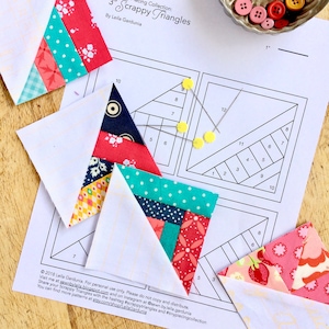 PDF - 3" Scrappy Half Square Triangles Foundations / Modelli di blocchi per quilt con pezzi di carta per fondazioni di ritagli