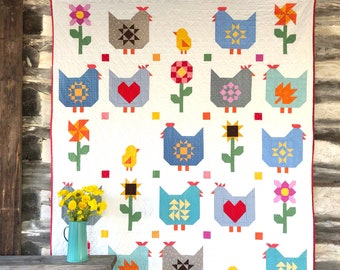 Print | Quilty Chicks | Chicken Block of the Month Quilt Pattern