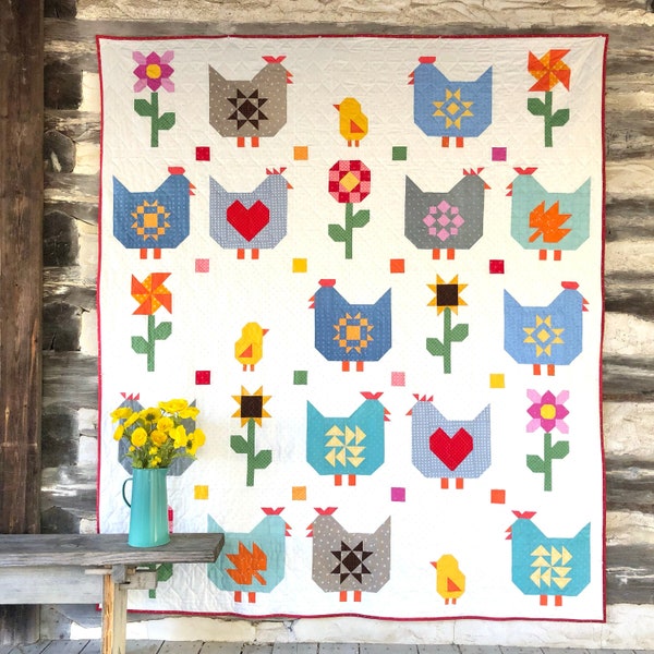 PDF | Quilty Küken | Huhn Block des Monats Quilt Anleitung