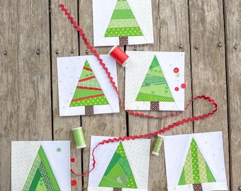 PDF / Alberi di Natale Scrappy da 6" / Modelli di blocchi per quilt natalizi con la tecnica del paper-pieced