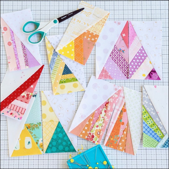 PDF | 3" x 6" Scrappy Half-Rectangle Triangle Foundations| A scrap busting foundation paper-pieced quilt block pattern by Leila Gardunia