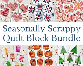 6" Seasonally Scrappy Quilt Block Bundle - PDF foundation paper-pieced patterns - hearts, butterflies, stars, popsicles, pumpkins, trees