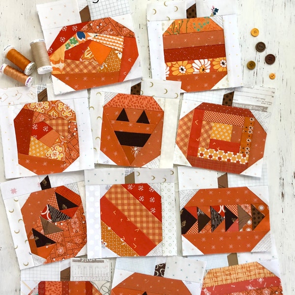 6" Scrappy Pumpkins - PDF foundation paper-pieced quilt block patterns