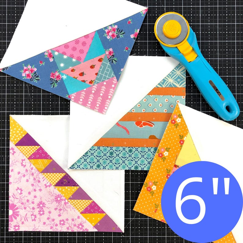 PDF | Triangles débraillés de 6 po. | 50 fonds de teint imprimables différents pour assembler du papier | Motif de blocs de courtepointe triangulaire demi-carré image 1