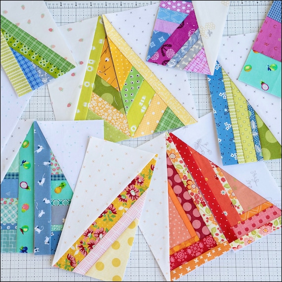 PDF | 4" x 8" Scrappy Half-Rectangle Triangle Foundations| A scrap busting foundation paper-pieced quilt block pattern by Leila Gardunia