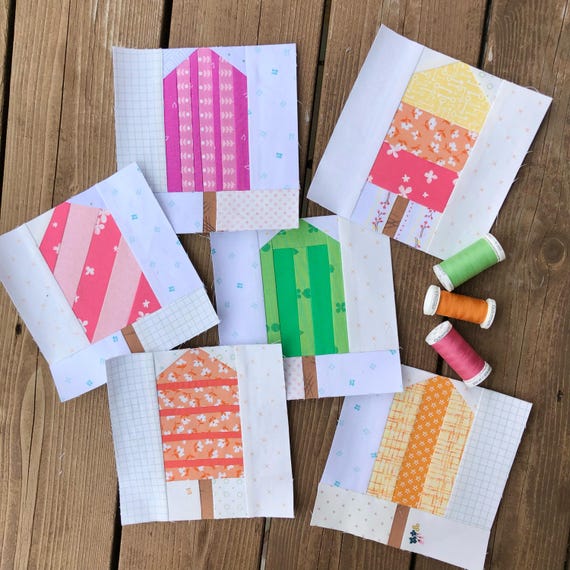 PDF | 6" Scrappy Popsicles | Foundation paper-pieced quilt block patterns | Scrap busting