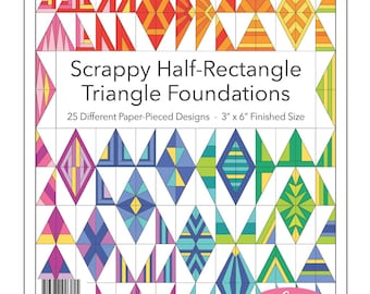 3" x 6" Scrappy Half-Rectangle Triangle Foundation Pad | 100 Pre-Printed Foundations for Paper Piecing | Quilt Block Pattern
