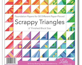 6" Scrappy Triangle Foundation Pad | 50 Different Pre-Printed Foundations for Paper Piecing | Half-Square Triangle Quilt Block Pattern