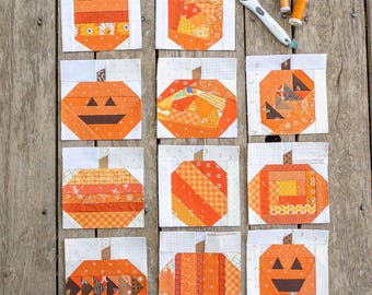 PDF / 6" Scrappy Pumpkins / Modelli di blocchi per quilt in cartapesta di fondazione