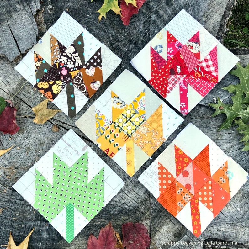 Scrappy Leaves PDF Foundation Paper Pieced Quilt Block Pattern image 1