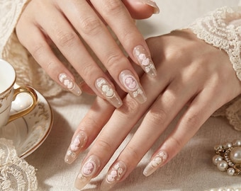 Cameo 5D Nail Stickers Victorian | Vintage Portrait Bow Nail Decals | Coquette Dark Academia Nails