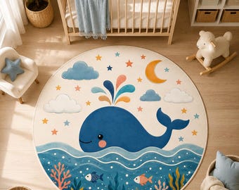 Whale Nursery Rug, A Gentle Ocean Adventure for Little Dreamers