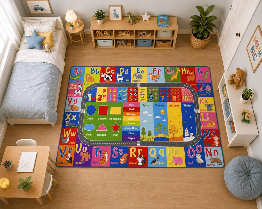 Educational ABC Alphabet Learning Rug: Animals, Shapes, Colors, Seasons ...