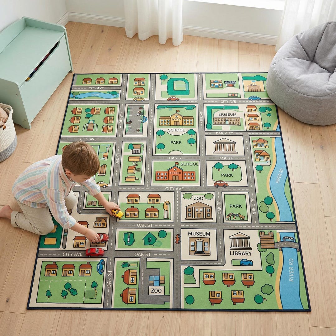 Kids City Road Map Play Mat Rug: Interactive Town Playroom Carpet - Etsy