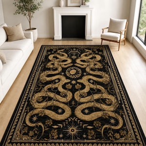 Gothic Snake Area Rug – Dark Botanical Witchy Decor for Unique Homes