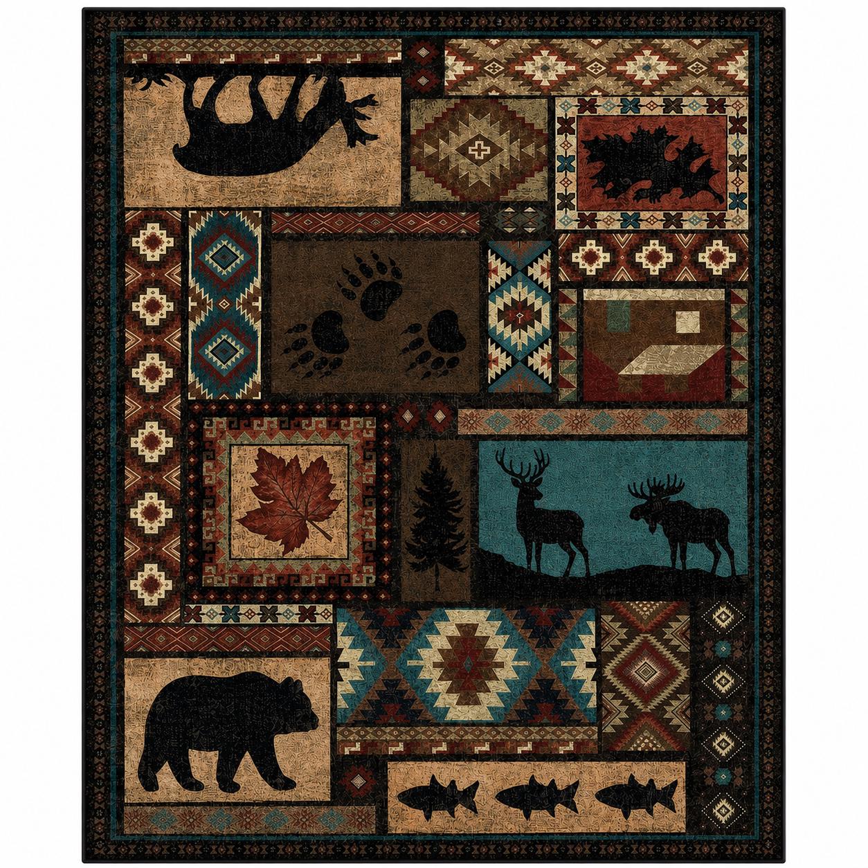 Rustic Bear Rugs Rustic Patchwork Cabin Rug, Bear Deer Woodland Wildlife Lodge Decor - Etsy