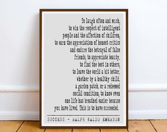 Ralph Waldo Emerson Succescitaat print muurkunst decor (directe digitale download) literair cadeau