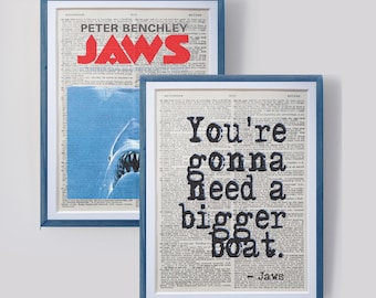 Jaws filmboekomslag printset | Muurkunst literair citaat (digitale download)