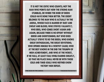 Theodore Roosevelt Man In Arena Quote Print (Digital Download) Literary Wall Art