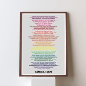Solskyddsmedel Baz Luhrmann citattryck väggkonstdekor (Digital nedladdning direkt) litterär gåva