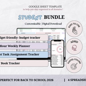 Academisch pakket | Budgettracker voor studenten, schoolplanner, taken- en opdrachtenplanner | Google Sheets-sjabloon | BACK2SCHOOL 2026