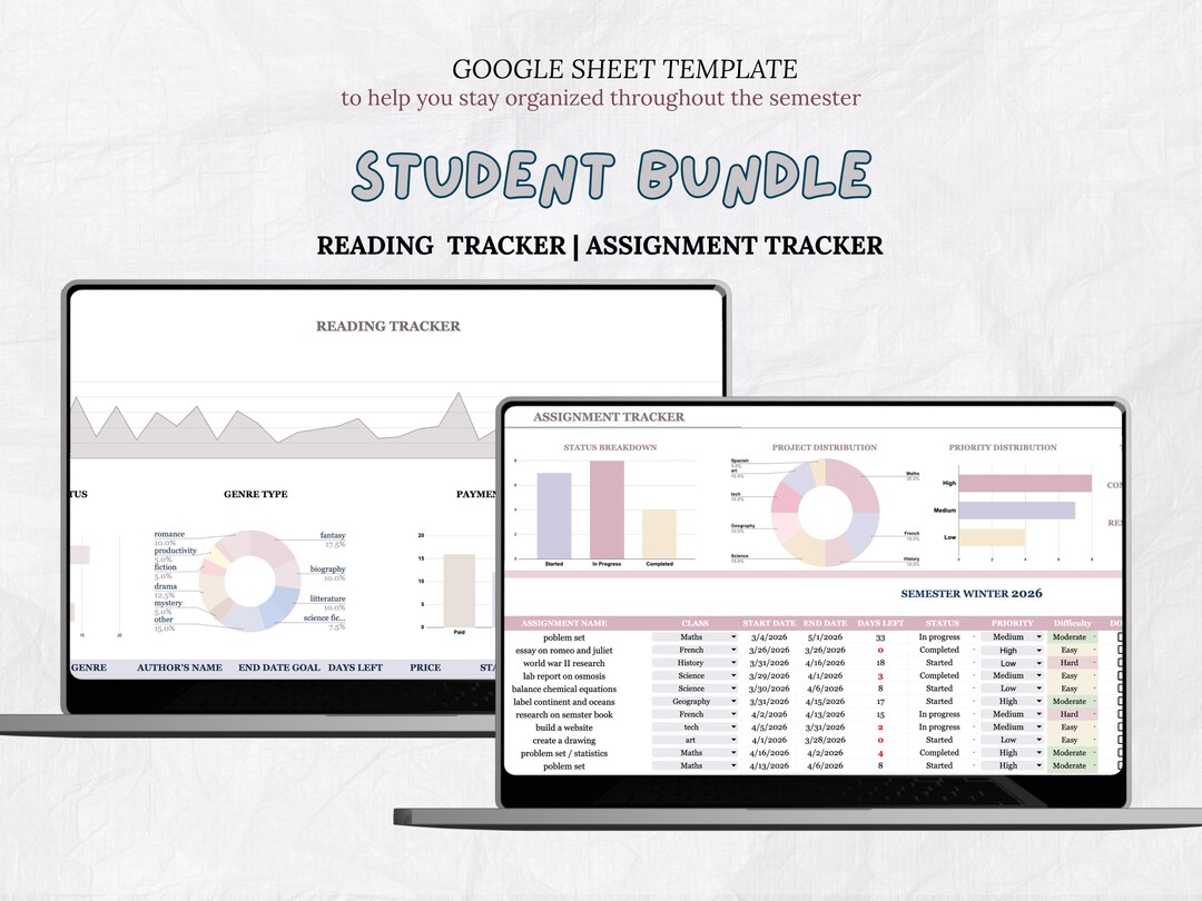 Student Project Tracker | Reading and Assignment Google Sheets Bundle ...