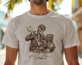 Aircraft Mechanic Skeleton Shirt, Vintage Aviation Technician Tee