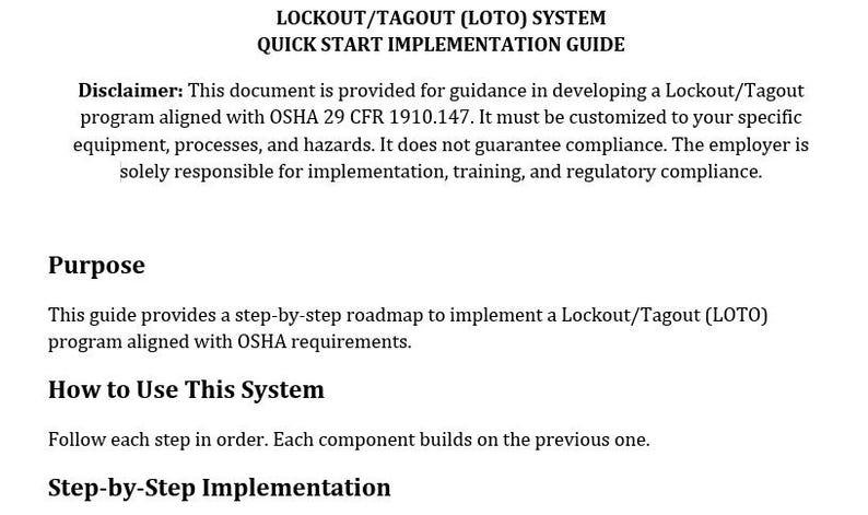 Lockout Tagout Template | LOTO Program Builder | OSHA 1910.147 ...