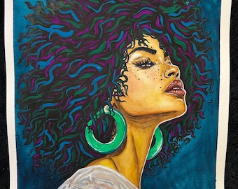 Título: Coronada en color / Pintura original en acuarela / Acuarela y gouache sobre papel de 10x14 pulgadas