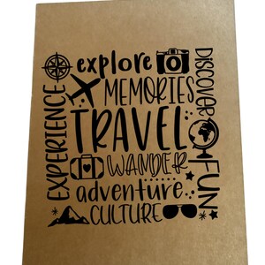 Travel Journal Notebook | Explore Wander Adventure Word Art | Kraft Cover Travel Diary