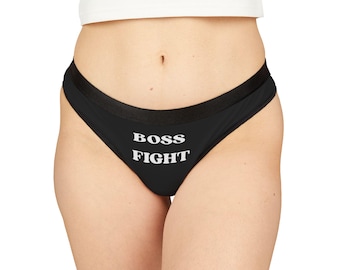 Boss Fight Womens Thong, Funny Gaming Underwear, Gamer Girl Gift, Sarcastic Novelty Lingerie, All Over Print