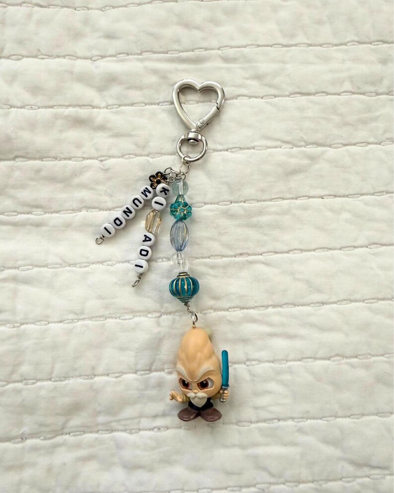 Chaveiros de porta Yoda, Grogu e Ki-Adi-Mundi | Feitos à mão | Pingente de bolsa Star Wars | Chaveiro de personagem com miçangas | Presente para ela | Presente para ele Ki-Adi Mundi