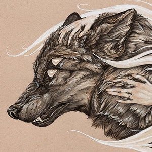 Wolf art print - witchy mystical art - wildlife painting - folklore art - wolf girl