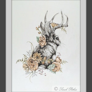 Jackalope 11 x 14 floral jackalope rabbit art print nursery decor new mom gift image 2