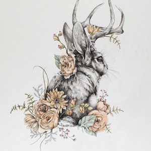 Jackalope - 8 x 10 woodland rabbit art print