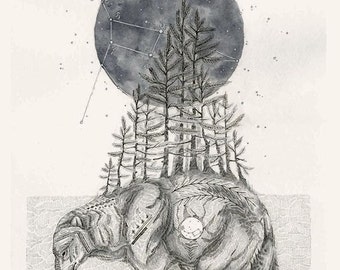 Constellation art print - Ursa Major- the great bear- 11x14 - winter polar bear