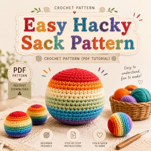 Patrón fácil de Hacky Sack a crochet, tutorial para principiantes de Footbag Arcoíris (PDF)