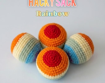 Crochet Hacky Sack Footbag, Rainbow Juggling Ball, Stress Ball Bocce Fidget Toy, Retro 90s Sports Gift for Him