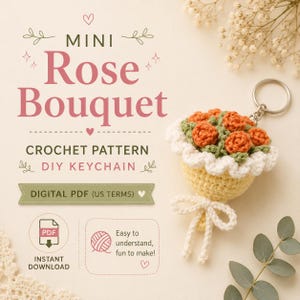 Crochet Mini Flower Bouquet Pattern, Amigurumi Keychain Tutorial (PDF Download)