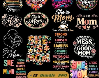 Moederdag PNG-bundel, Floral Mama PNG, shirtontwerp moeder, moederdagcadeau digitale download, retro moedersublimatieontwerp