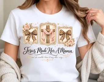 Coquette Christian Mama, png PNGEgg | Jesus Made Her a Mama Boho Sublimatieontwerp met luipaardprint voor moeders, Faith Shirt grafisch digitale download