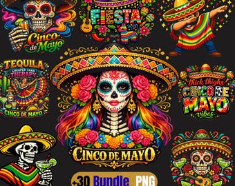 Cinco de mayo png-bundel grappige cinco de mayo preppy cinco de mayo Sugar Skull Fiesta Design Mexicaanse schedel Margarita Skeleton digitaal ontwerp