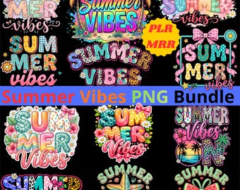 Summer Vibes png-bundel, retro zomershirtontwerpen, sublimatiebestanden strandvakantie, tropische png-bundel, digitale download