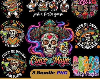 Cinco de mayo png-bundel grappige cinco de mayo preppy cinco de mayo Sugar Skull Fiesta Design Mexicaanse schedel Margarita Skeleton digitaal ontwerp