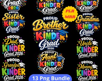 Kleuterschool afstuderen 2026 PNG-bundel, trotse familie Shirt Design, Kinder Grad-sublimatie, MRR PLR wederverkooprechten, Instant Download