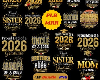 Trotse familie van een afgestudeerde png-bundel uit 2026 | Class of 2026 afstuderen familieshirts | Senior 2026-sublimatie| Ontwerp voor afstuderen:
