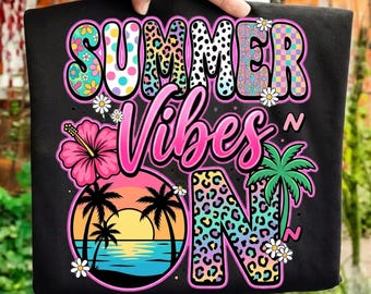 Summer Vibes shirt png, retro zomer sublimatie design, strandvakantie afbeelding, tropische zomer clipart, digitale download