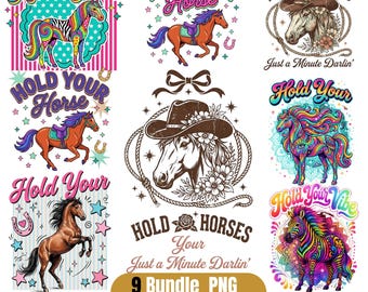 Hold Your Horses PNG: retro western slogan Leuke preppy cowgirl rodeo esthetiek png Trendy girly ontwerp (digitale download)