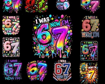 Ik was 6, nu ben ik 7 PNG: verjaardag mijlpaal kinderfeestje png Retro Fun Design Celebration clipart (digitale download)
